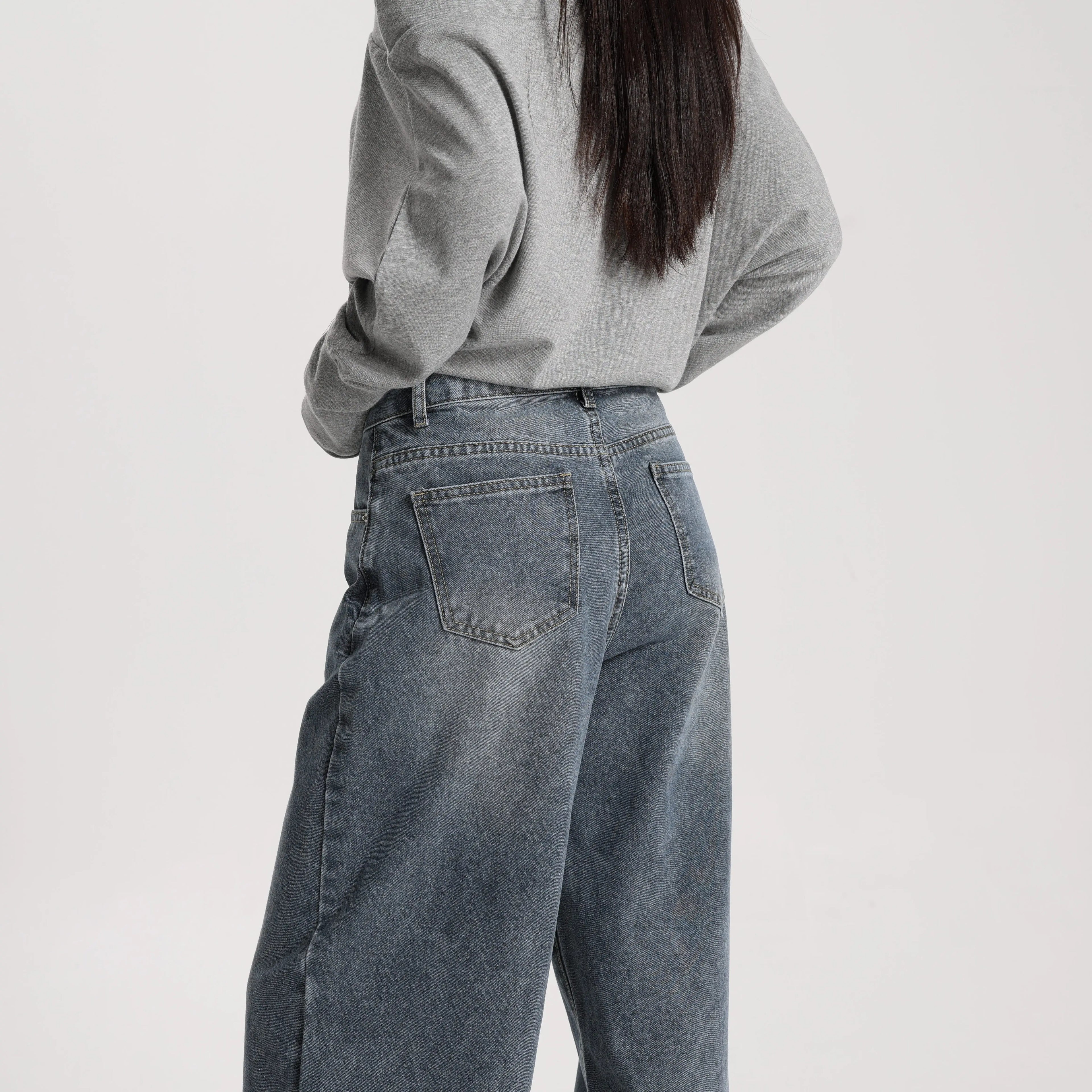 Women Vintage Style Denim Wide Leg Pants High Waist Loose Simple Casual Trousers Daily Wear Washable Breathable
