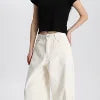 Women High Waist Barrel Pants Cotton Dyed Fabric Wide Leg Loose Casual Comfortable Vintage Style Ready Stock OEM