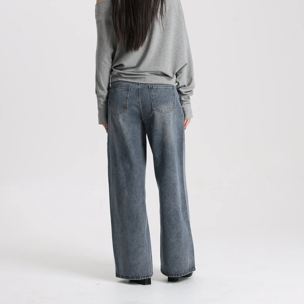 Women Vintage Style Denim Wide Leg Pants High Waist Loose Simple Casual Trousers Daily Wear Washable Breathable