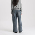 Women Vintage Style Denim Wide Leg Pants High Waist Loose Simple Casual Trousers Daily Wear Washable Breathable