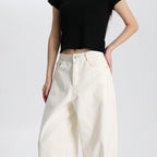 Women High Waist Barrel Pants Cotton Dyed Fabric Wide Leg Loose Casual Comfortable Vintage Style Ready Stock OEM