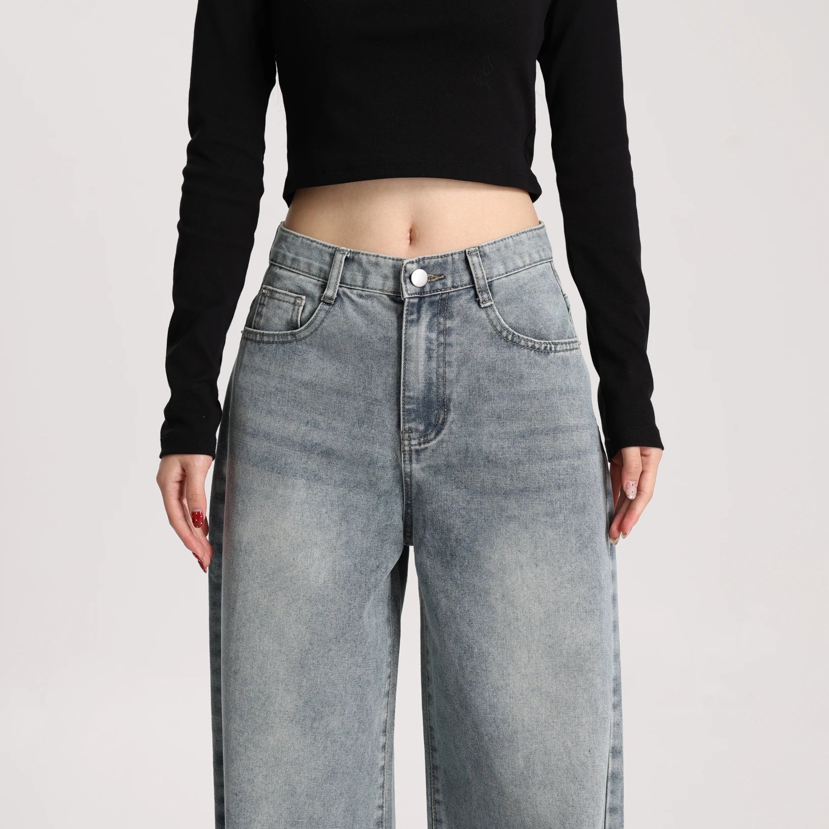 High Quality Women High Rise Loose Fit Wide Leg Casual Vintage Style Trousers Daily Wear
