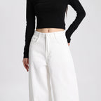 High Quality Women White Wide Leg Pants High Waist Loose Casual Trousers Comfortable Breathable Fabric Ladies Fashion