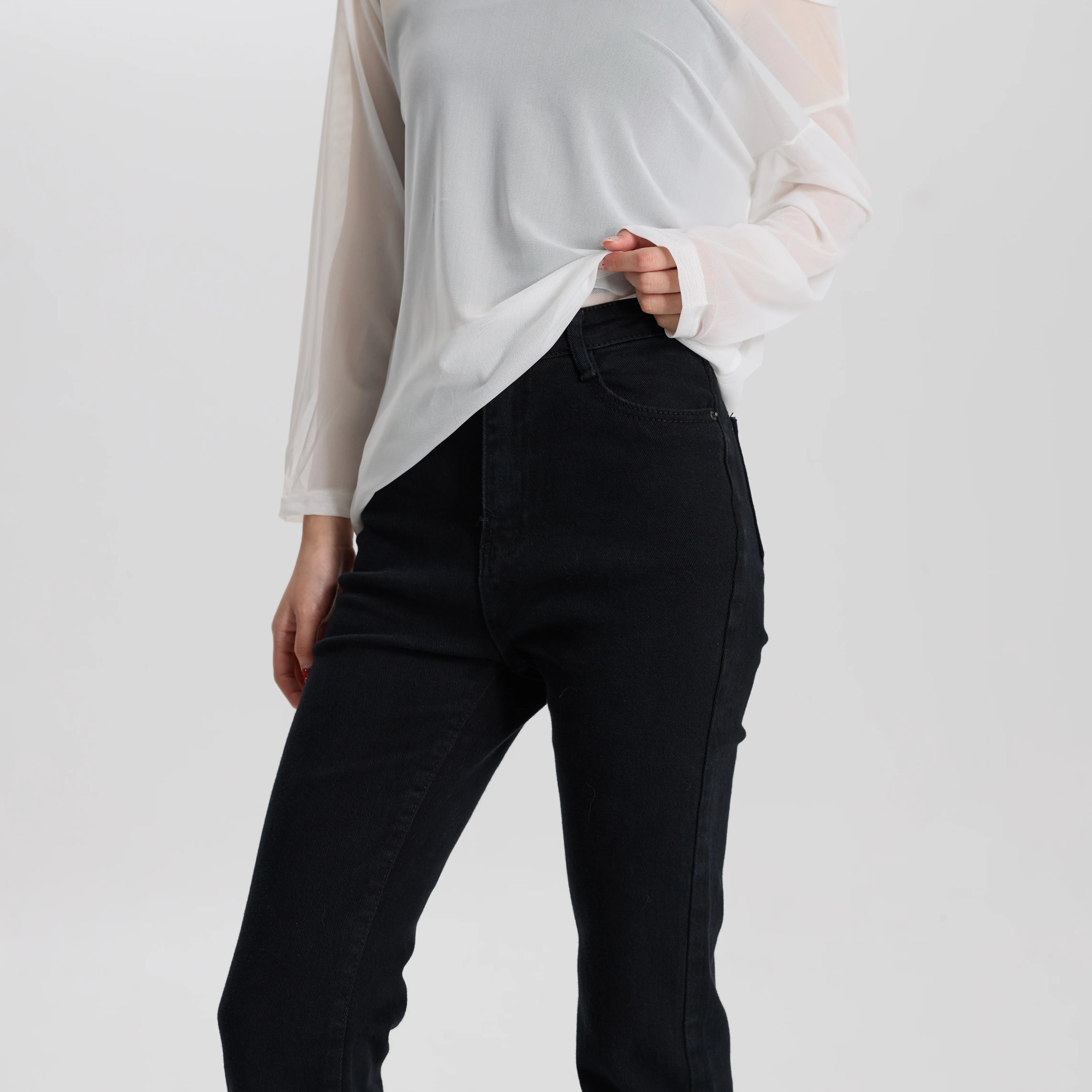 Women Black Stretch Flare Jeans High Waist Slim Fit Casual Vintage Comfortable Elastic Fabric Pants