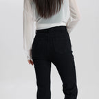Women Black Stretch Flare Jeans High Waist Slim Fit Casual Vintage Comfortable Elastic Fabric Pants