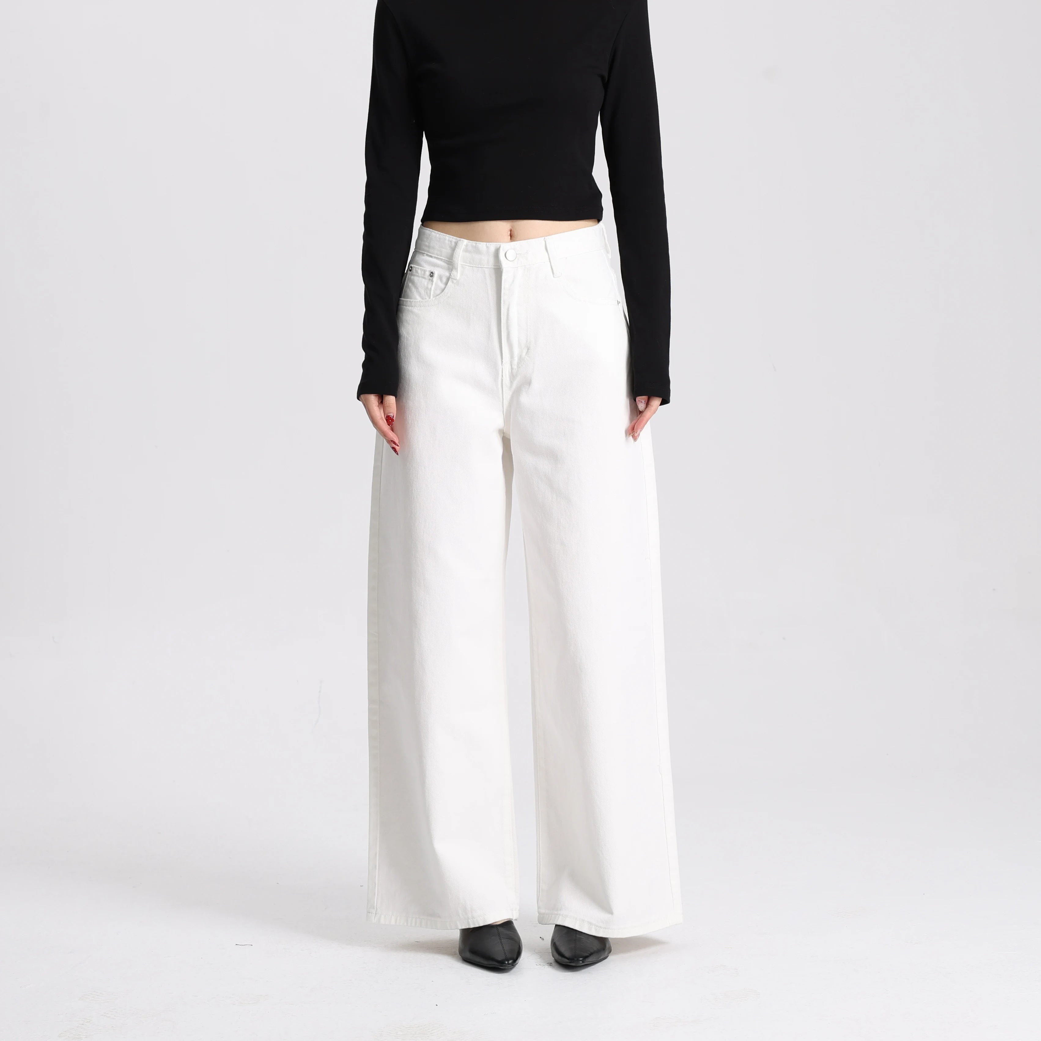 High Quality Women White Wide Leg Pants High Waist Loose Casual Trousers Comfortable Breathable Fabric Ladies Fashion
