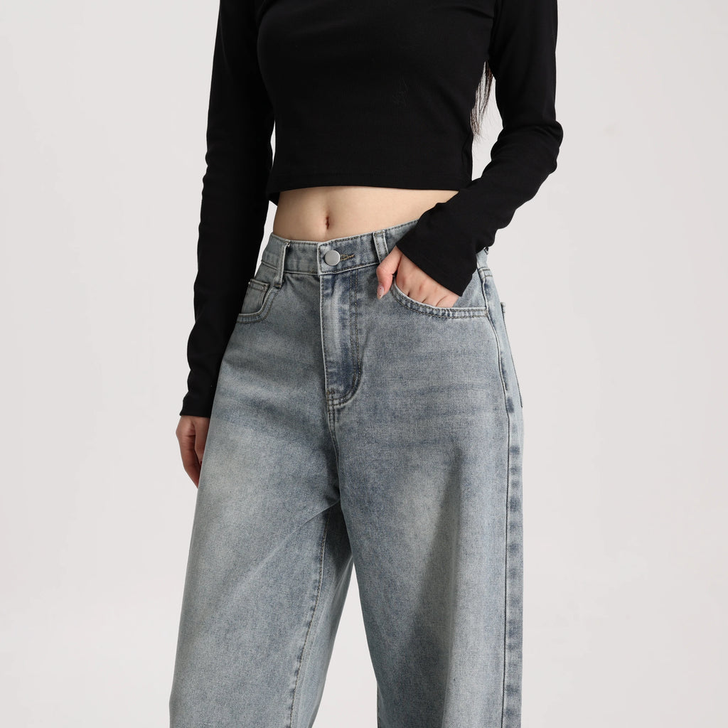 High Quality Women High Rise Loose Fit Wide Leg Casual Vintage Style Trousers Daily Wear