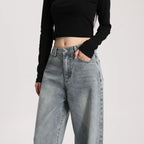 High Quality Women High Rise Loose Fit Wide Leg Casual Vintage Style Trousers Daily Wear