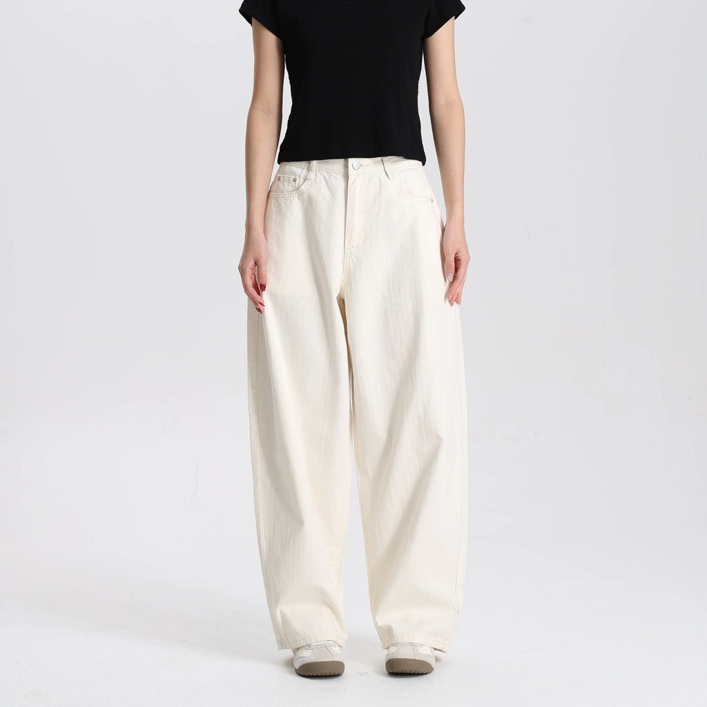 Women High Waist Barrel Pants Cotton Dyed Fabric Wide Leg Loose Casual Comfortable Vintage Style Ready Stock OEM