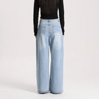 High Quality Vintage Women Wide Leg Denim Pants High Waist Loose Fit Casual Jeans Breathable Daily Wear Denim Blue Washed Blue