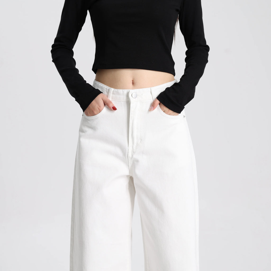 High Quality Women White Wide Leg Pants High Waist Loose Casual Trousers Comfortable Breathable Fabric Ladies Fashion