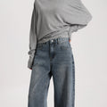 Women Vintage Style Denim Wide Leg Pants High Waist Loose Simple Casual Trousers Daily Wear Washable Breathable