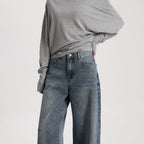 Women Vintage Style Denim Wide Leg Pants High Waist Loose Simple Casual Trousers Daily Wear Washable Breathable