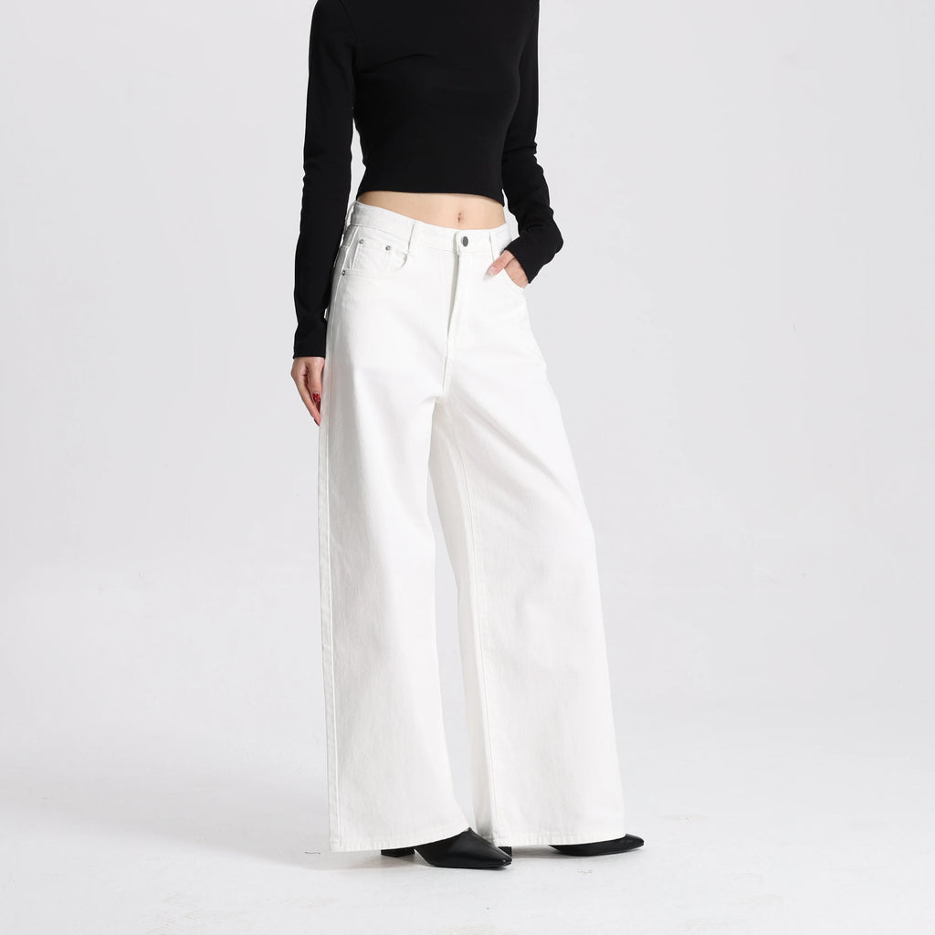 High Quality Women White Wide Leg Pants High Waist Loose Casual Trousers Comfortable Breathable Fabric Ladies Fashion