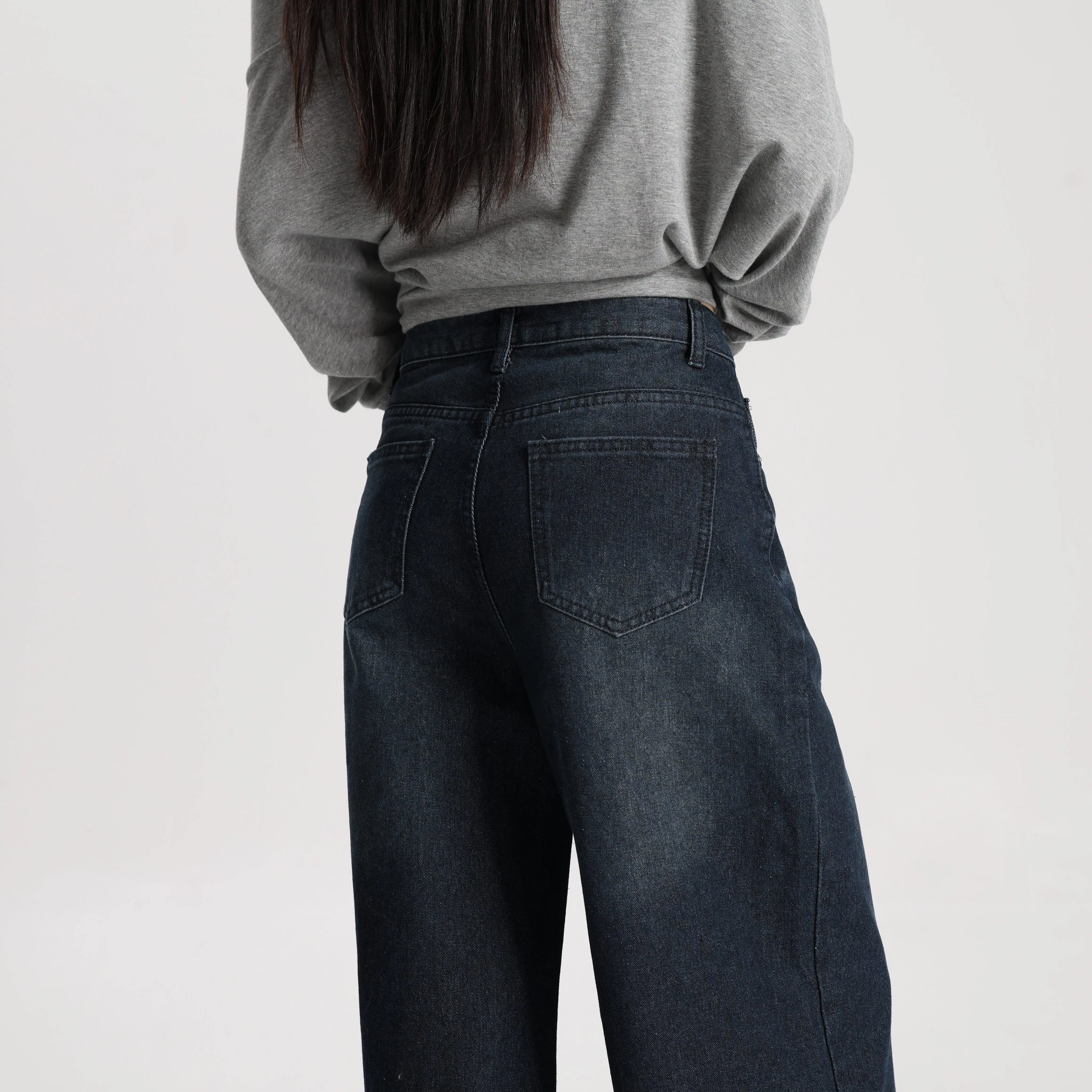 Women Vintage Style Denim Wide Leg Pants High Waist Loose Simple Casual Trousers Daily Wear