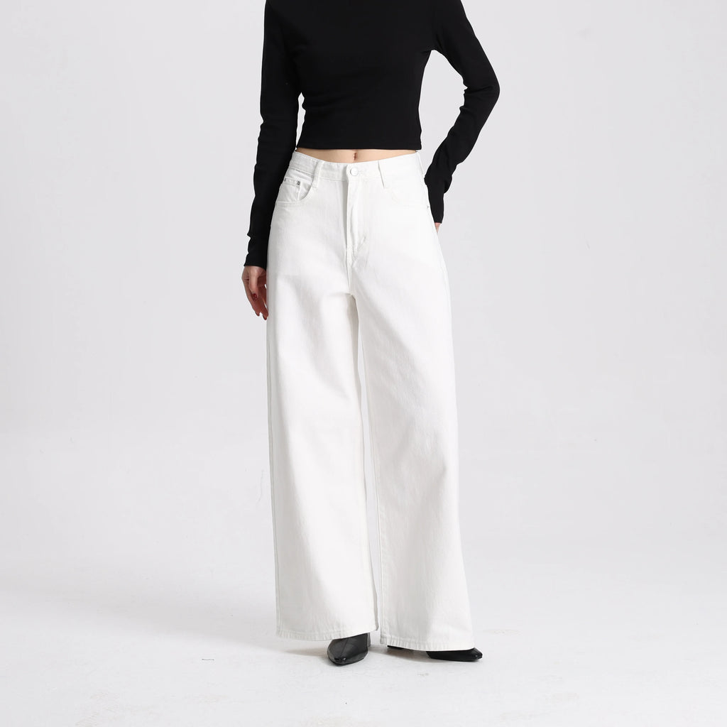High Quality Women White Wide Leg Pants High Waist Loose Casual Trousers Comfortable Breathable Fabric Ladies Fashion