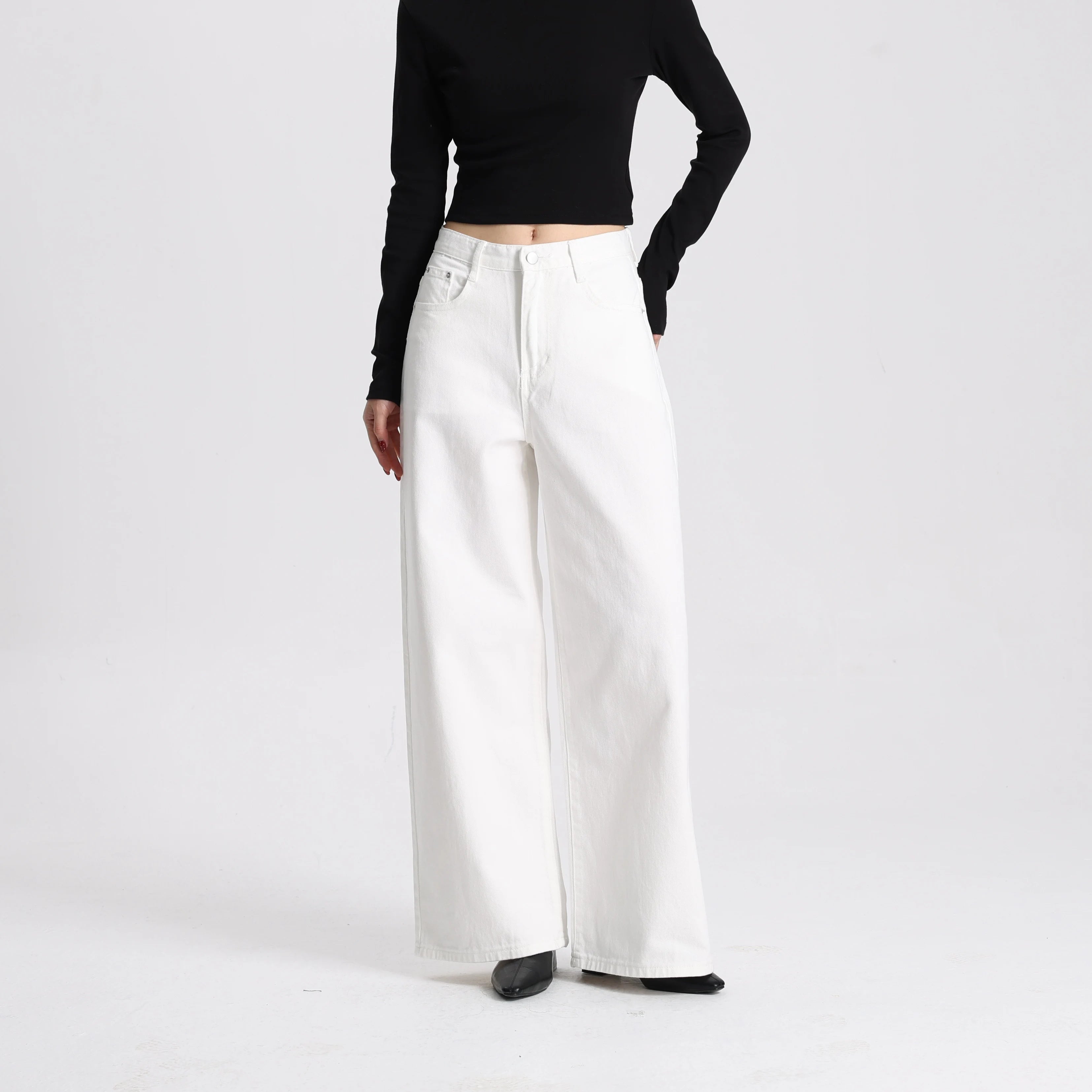 High Quality Women White Wide Leg Pants High Waist Loose Casual Trousers Comfortable Breathable Fabric Ladies Fashion