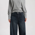 Women Vintage Style Denim Wide Leg Pants High Waist Loose Simple Casual Trousers Daily Wear