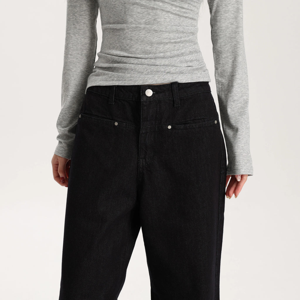Women Black Wide Leg Jeans Mid Waist Loose Fit Casual Vintage Denim Pants High Quality Durable Structured Fabric