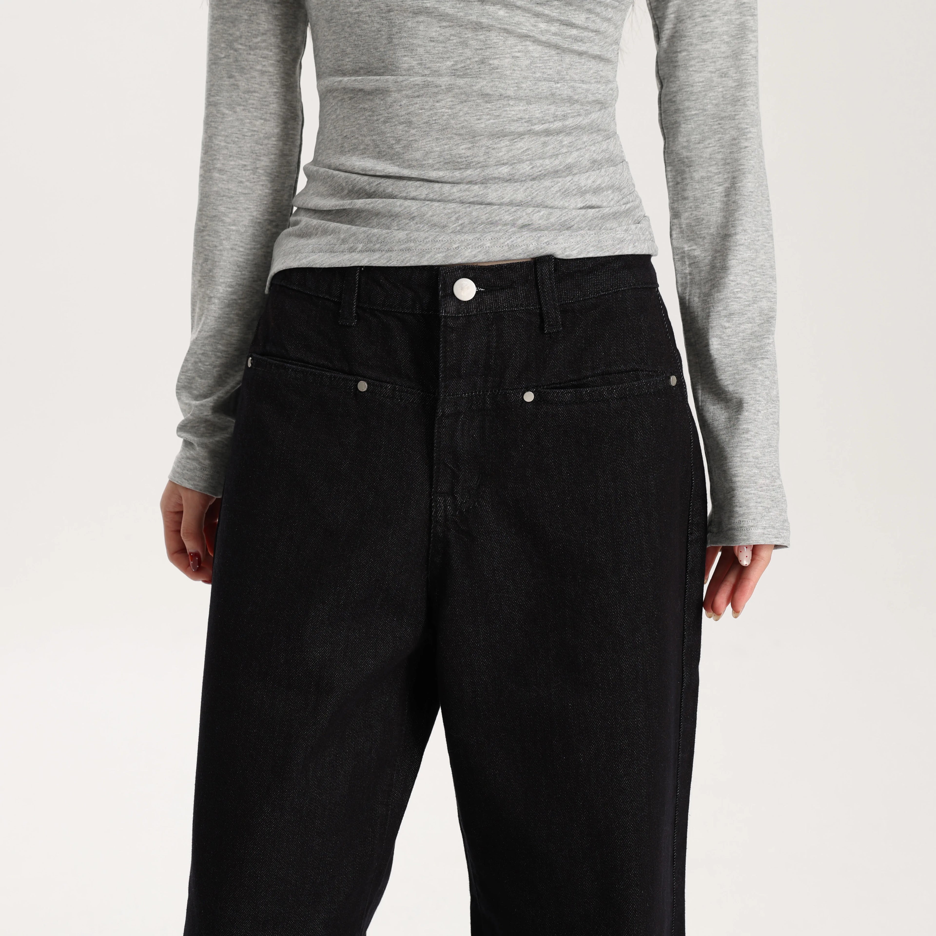 Women Black Wide Leg Jeans Mid Waist Loose Fit Casual Vintage Denim Pants High Quality Durable Structured Fabric