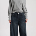Women Vintage Style Denim Wide Leg Pants High Waist Loose Simple Casual Trousers Daily Wear