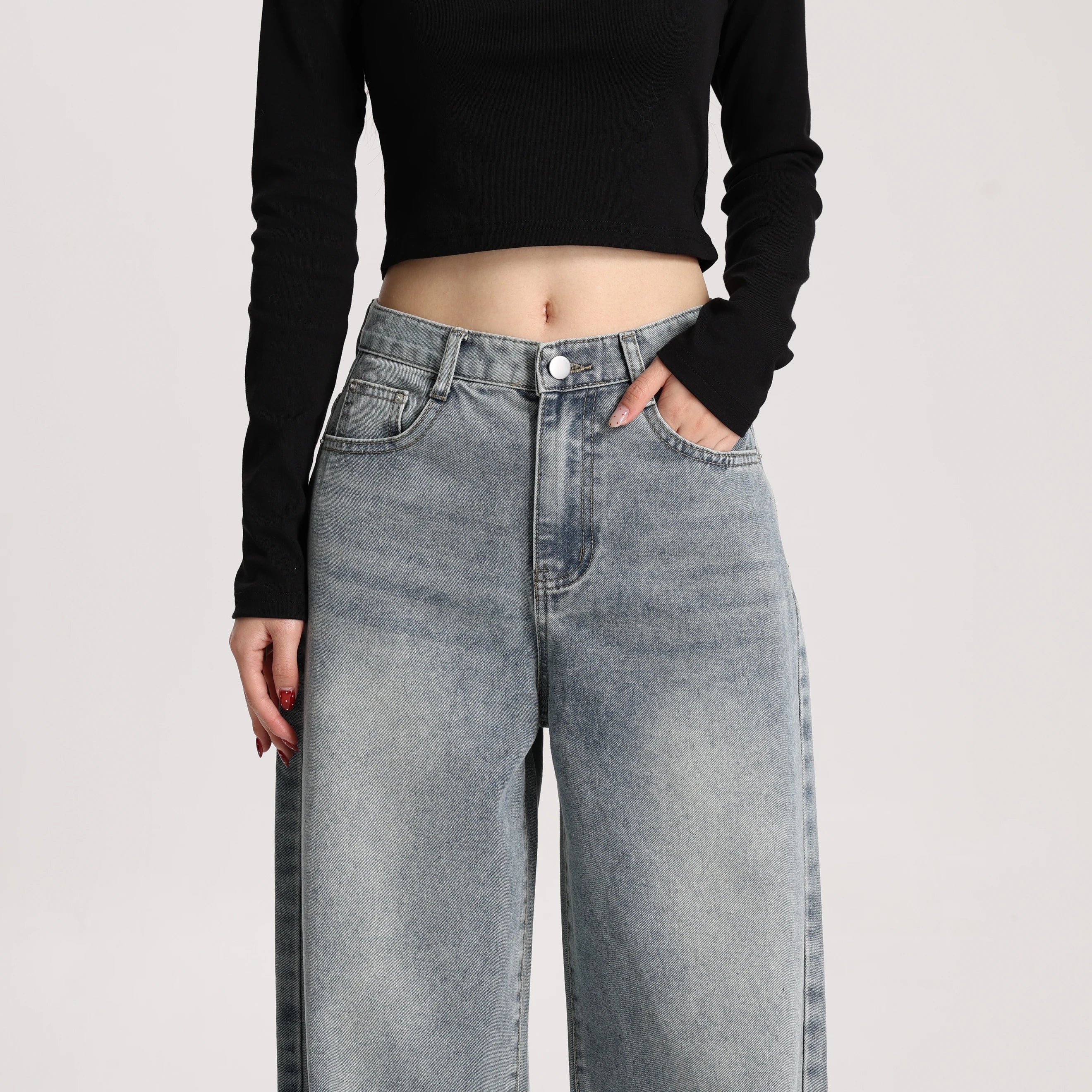 High Quality Women High Rise Loose Fit Wide Leg Casual Vintage Style Trousers Daily Wear