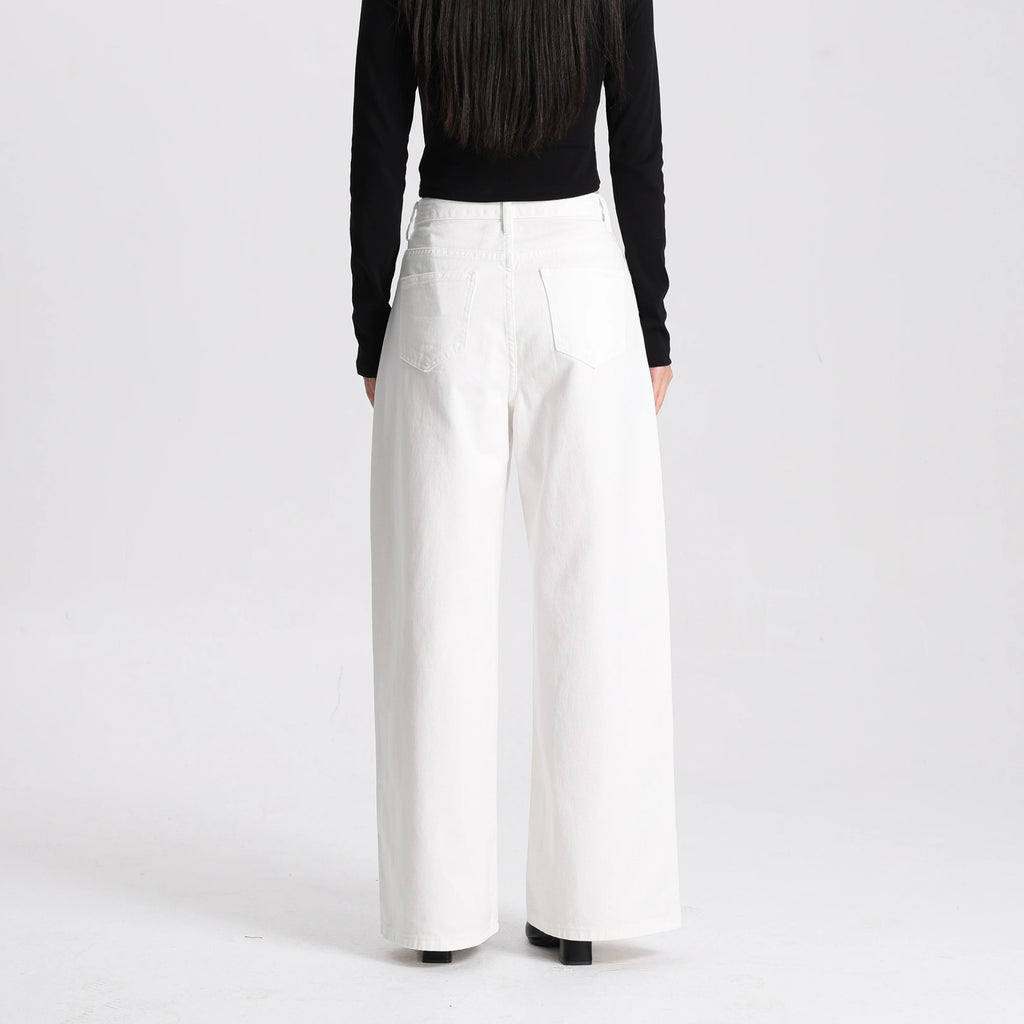 High Quality Women White Wide Leg Pants High Waist Loose Casual Trousers Comfortable Breathable Fabric Ladies Fashion