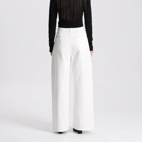 High Quality Women White Wide Leg Pants High Waist Loose Casual Trousers Comfortable Breathable Fabric Ladies Fashion