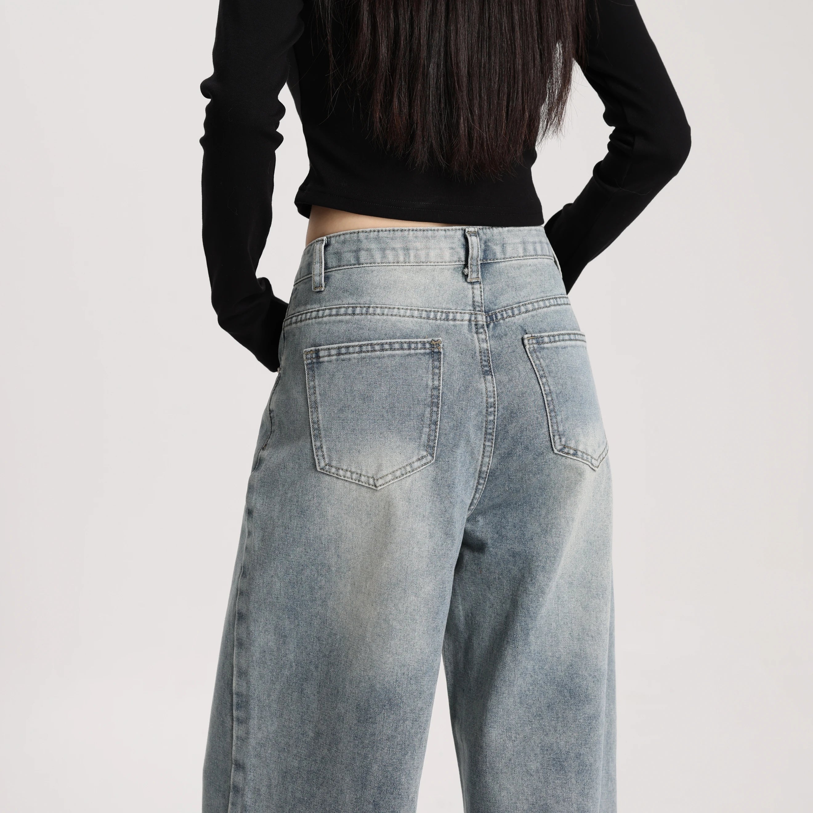 High Quality Women High Rise Loose Fit Wide Leg Casual Vintage Style Trousers Daily Wear