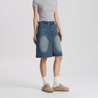 Women Medium Blue Denim A-Line Mini Skirt Mid Waist Casual Vintage Style High Quality Fashion Skirt