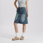 Women Medium Blue Denim A-Line Mini Skirt Mid Waist Casual Vintage Style High Quality Fashion Skirt