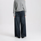 Women Vintage Style Denim Wide Leg Pants High Waist Loose Simple Casual Trousers Daily Wear