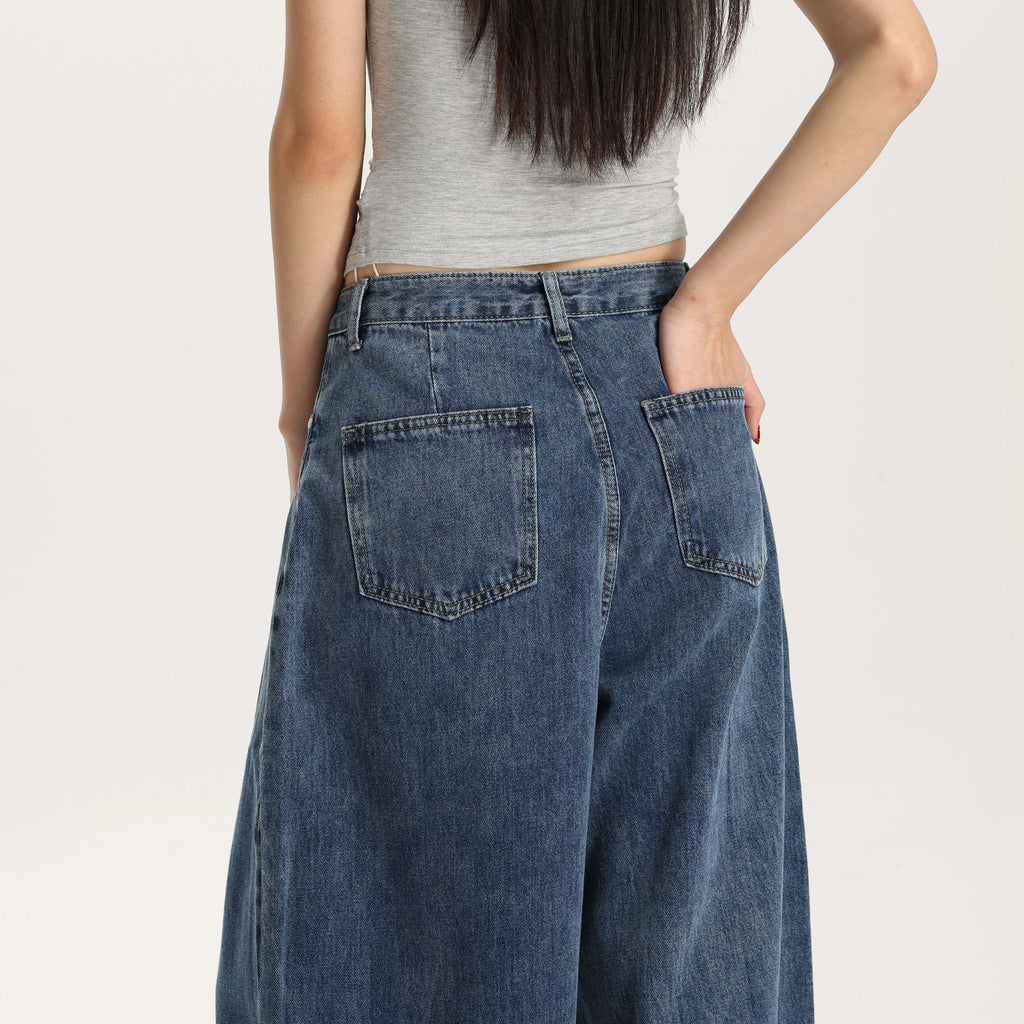 Women Classic Blue Barrel Leg Denim Jeans Mid Rise Relaxed Fit Vintage Style Trendy Streetwear Pants