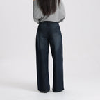 Women Vintage Style Denim Wide Leg Pants High Waist Loose Simple Casual Trousers Daily Wear