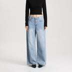 High Quality Vintage Women Wide Leg Denim Pants High Waist Loose Fit Casual Jeans Breathable Daily Wear Denim Blue Washed Blue