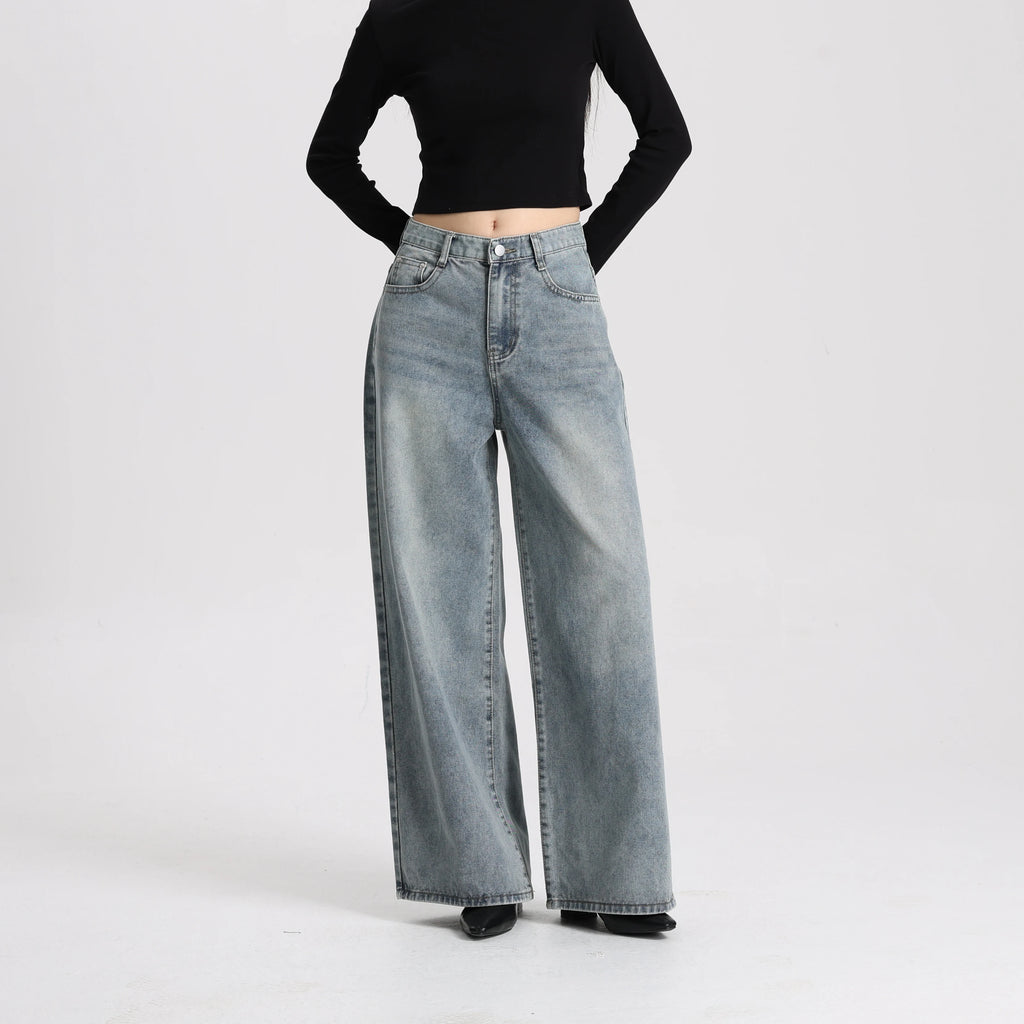 High Quality Women High Rise Loose Fit Wide Leg Casual Vintage Style Trousers Daily Wear