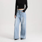 High Quality Vintage Women Wide Leg Denim Pants High Waist Loose Fit Casual Jeans Breathable Daily Wear Denim Blue Washed Blue