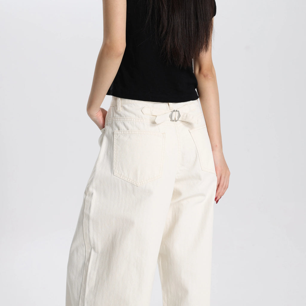 Women High Waist Barrel Pants Cotton Dyed Fabric Wide Leg Loose Casual Comfortable Vintage Style Ready Stock OEM