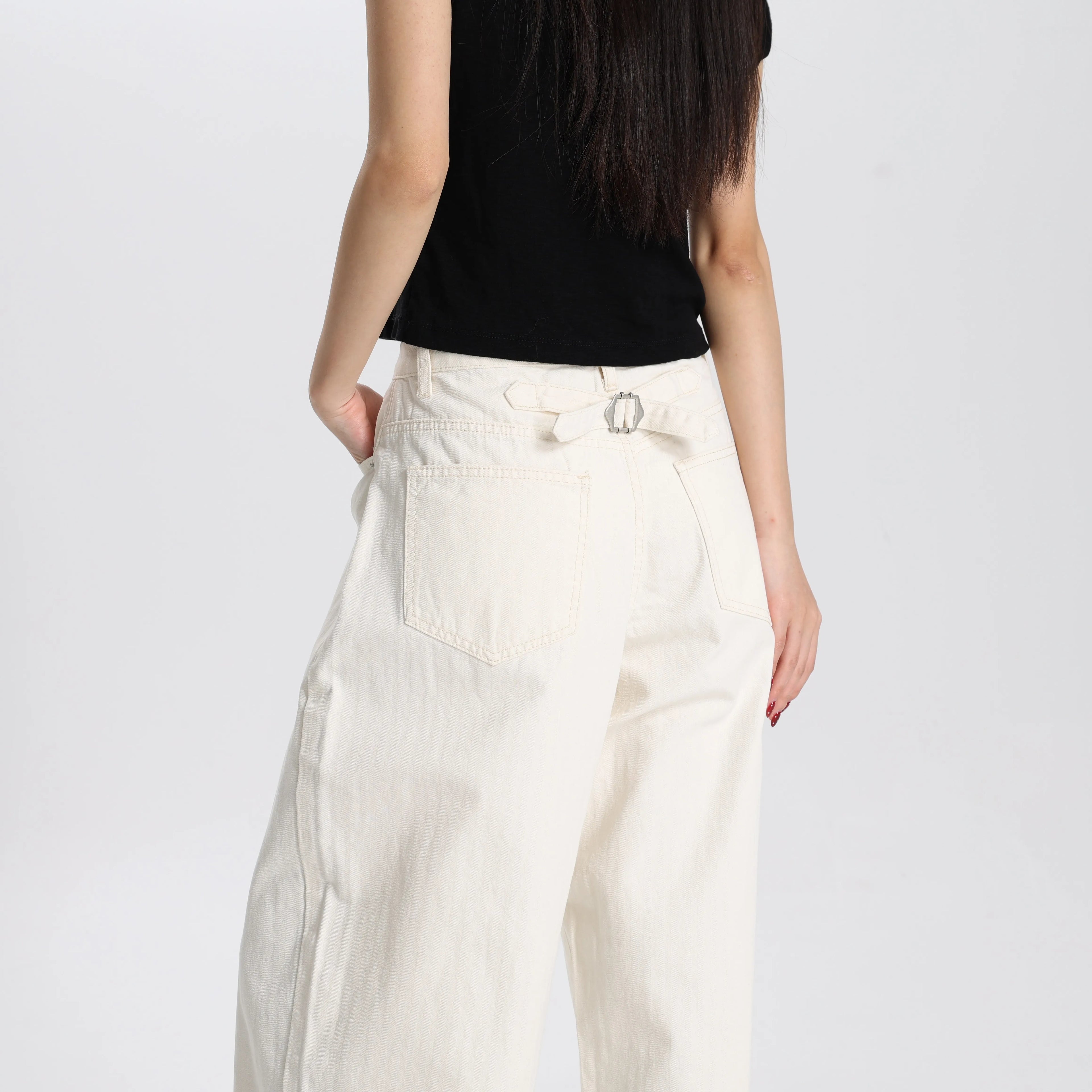Women High Waist Barrel Pants Cotton Dyed Fabric Wide Leg Loose Casual Comfortable Vintage Style Ready Stock OEM
