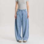 Women Light Blue Barrel Leg Denim Jeans Mid Rise Relaxed Fit Vintage Style Trendy Streetwear Pants