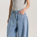 Women Light Blue Barrel Leg Denim Jeans Mid Rise Relaxed Fit Vintage Style Trendy Streetwear Pants