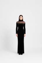 The Noir Illusion Velvet Gown – Sheer Panel Maxi