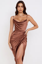 Satin Midi Sundress High Slit Sexy Slip Dress