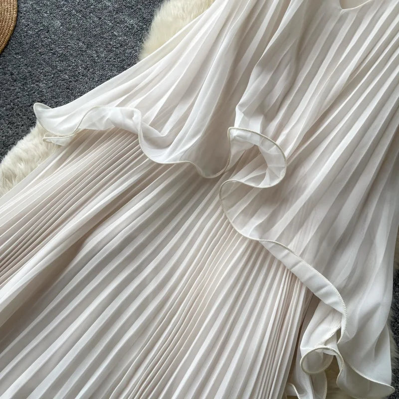 Casual Long Dress 2026 French Soft Sleeveless Dress Pleated Relaxed Women'S Elegant Office Plus Size Printed Dress Wholesale