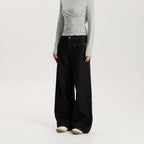 Women Black Wide Leg Jeans Mid Waist Loose Fit Casual Vintage Denim Pants High Quality Durable Structured Fabric