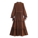 TAOP&ZA 25 New Elegant Fashion Women's Clothing European and American Temperament Ruffled Long Sleeve Tie Waist Long Skirt 8967