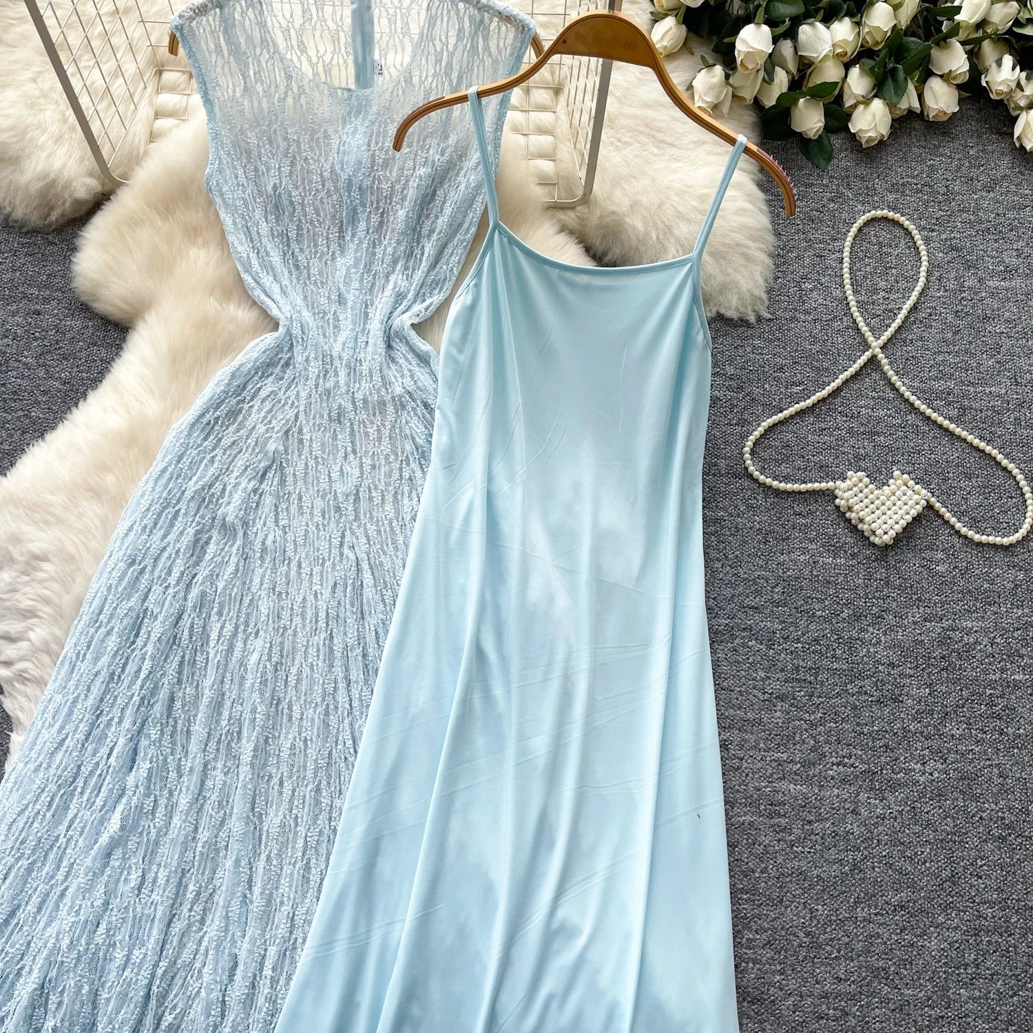 Casual Long Dress 2026 Women's Round Neck Sleeveless Lace Party Casual Fashion Pleated Dress