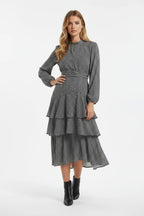 TAOP&ZA 2026 Spring New Fashionable Simple Layered Decorated Long-Sleeved Stand Collar Polka Dot Midi Maxi Dress 9861