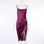 Satin Midi Sundress High Slit Sexy Slip Dress