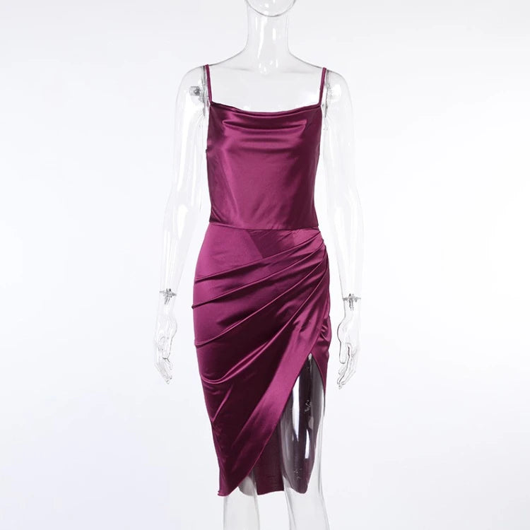 Satin Midi Sundress High Slit Sexy Slip Dress